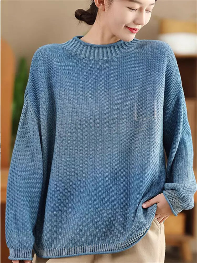 Vintage-Pullover mit Farbverlauf und Rundhalsausschnitt für Damen