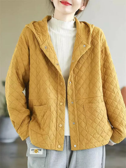 Orangefarbene, wattierte Baumwolljacke mit Kapuze für Damen