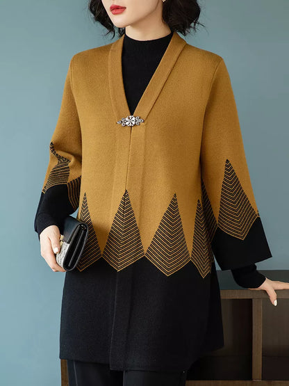 Cárdigan de punto holgado con bloques de color amarillo para mujer