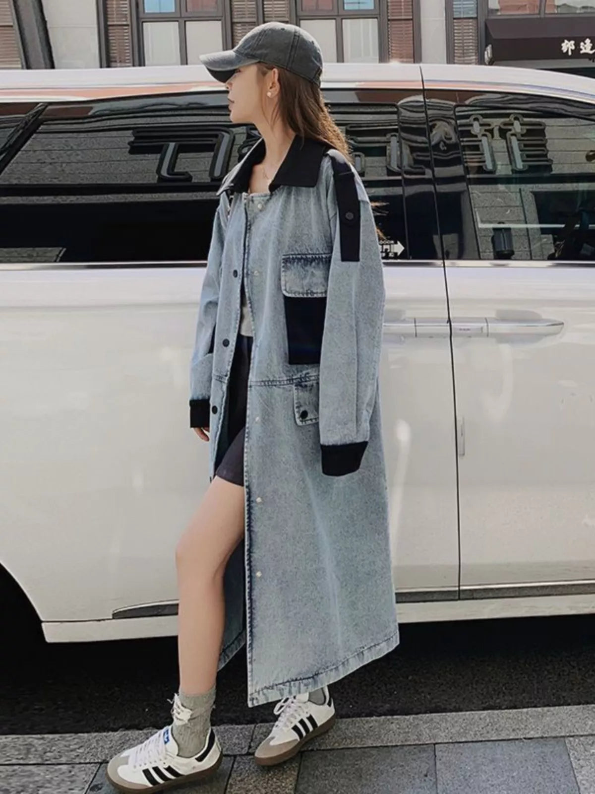 Long Denim Trench Coat for Women