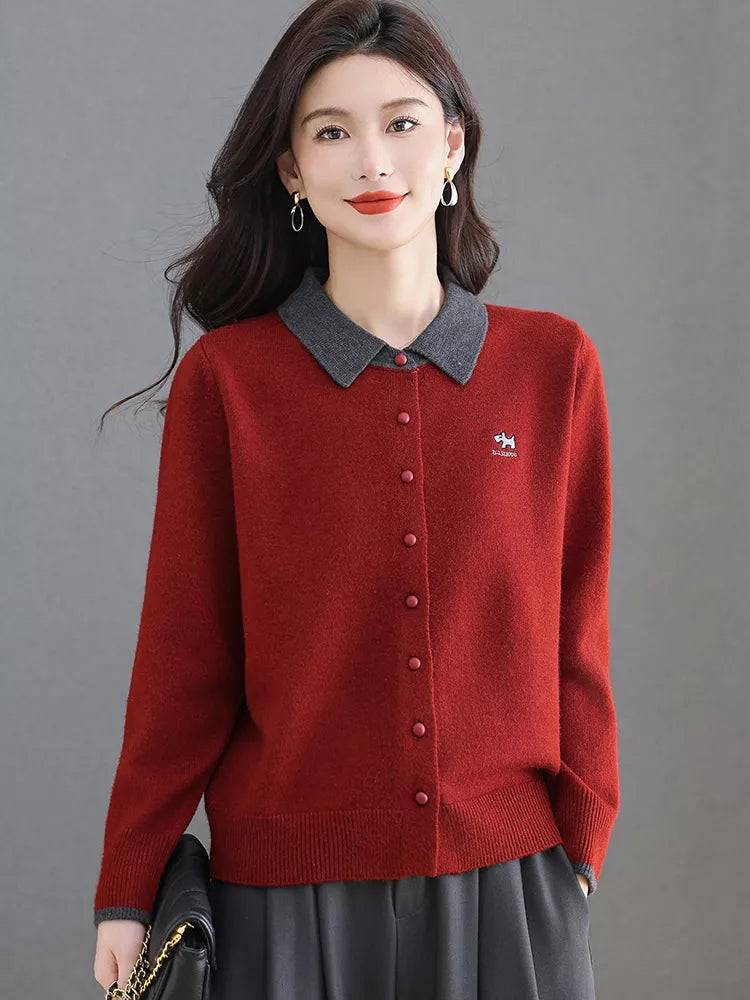 Cárdigan de punto con cuello en bloques de color para mujer