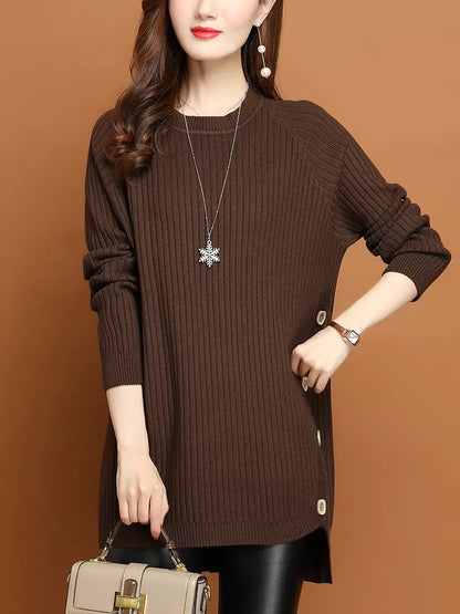 Suéter largo con botones laterales para mujer