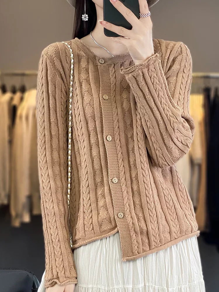 Cárdigan de punto de algodón para mujer con diseño asimétrico