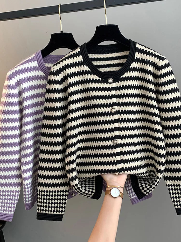 Striped Knit Cardigan for Women