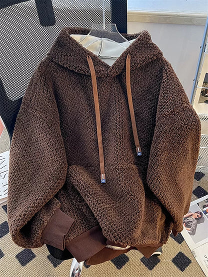 Sudadera con capucha de forro polar beige de alta gama para mujer