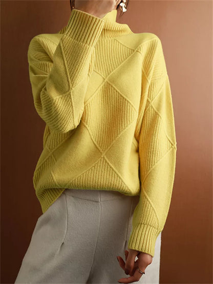 Suéter de punto de rombos con cuello alto para mujer