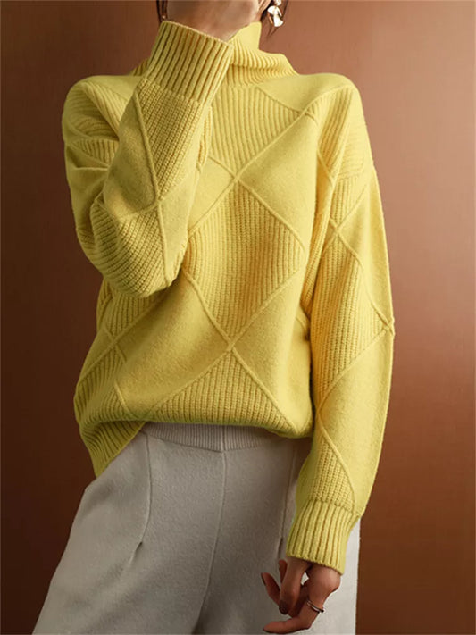 Women’s High-Neck Diamond Knit Pullover Sweater