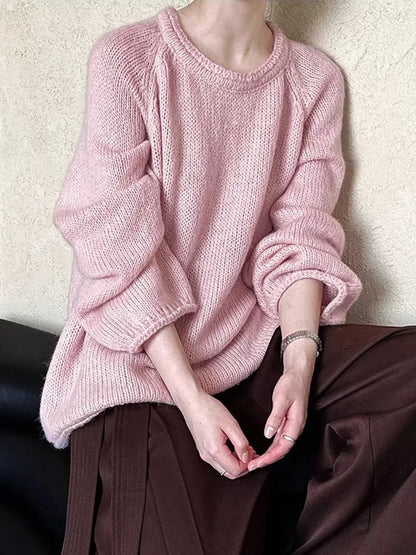 Suéter de punto holgado estilo coreano azul cielo para mujer