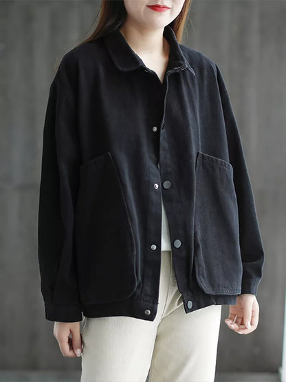 Chaqueta camisera elegante de talla grande con cuello y bolsillos grandes