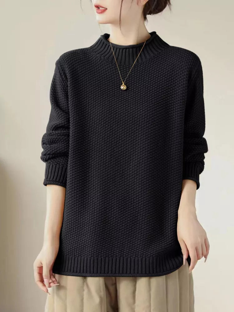 Vintage Baumwollpullover mit halbem Rollkragen für Damen