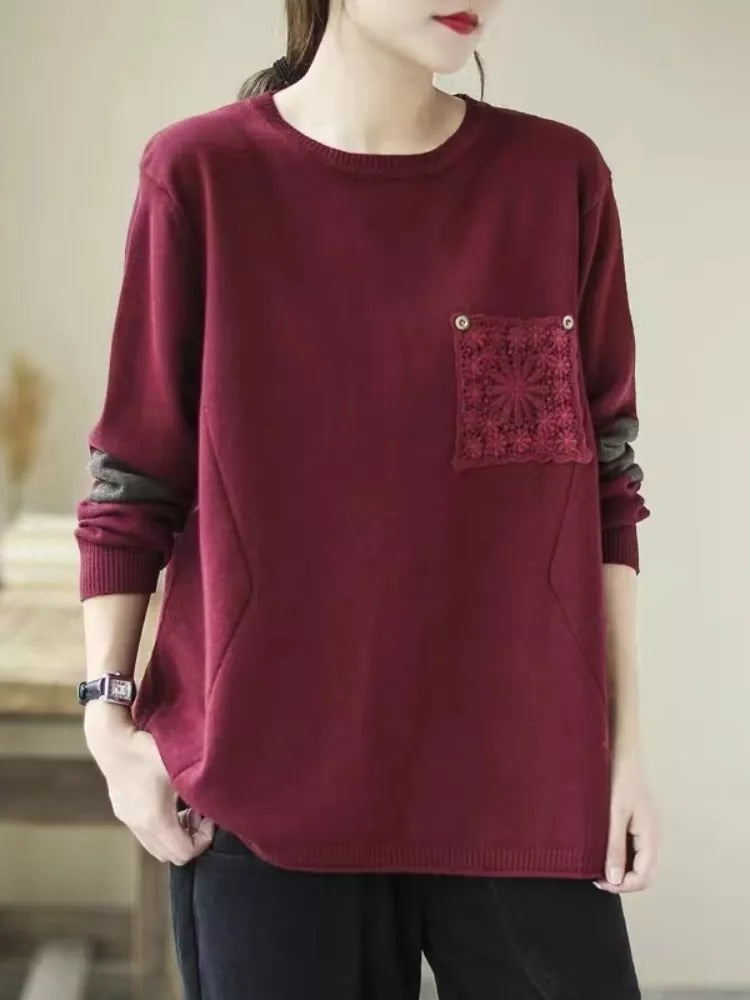 Vintage Colorblock Strickpullover für Damen