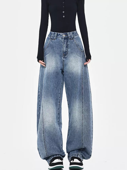 Vaqueros de pierna ancha con diseño curvo y deconstruido vintage para mujer