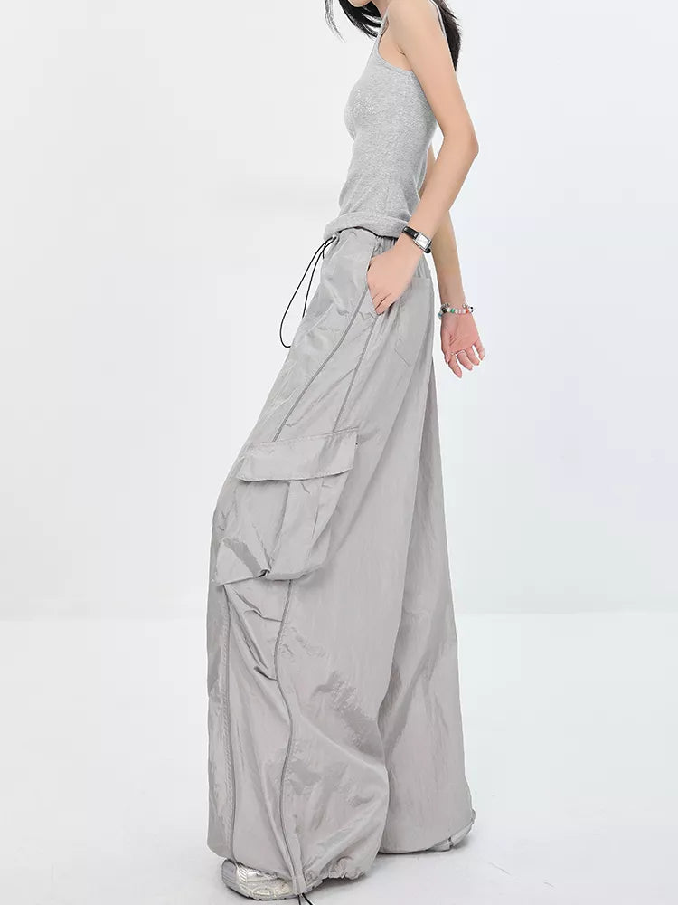 Pantalones cargo grises de secado rápido estilo paracaídas americano para mujer