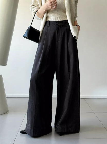 Pantalones casuales anchos de tencel plisados ​​para mujer