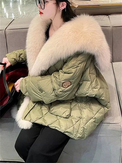 Mittellanger Parka mit Kunstfuchspelzbesatz für Damen