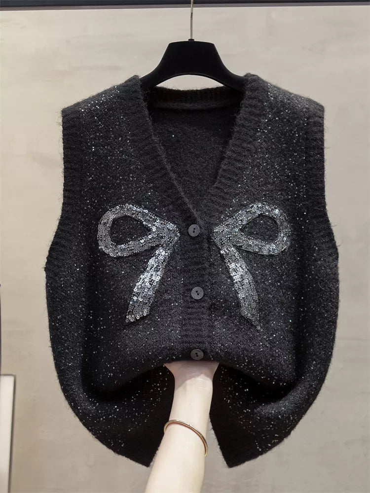 Paillettenbesetzte Strickjacke mit V-Ausschnitt für Damen