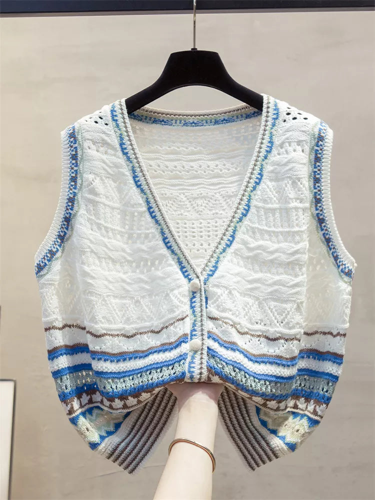 Strickweste mit V-Ausschnitt und Knopfleiste für Damen