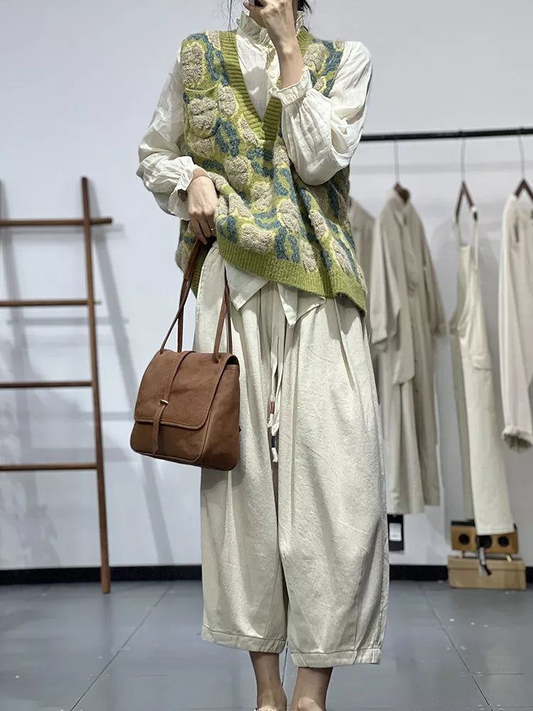 Vintage-Strickweste mit Jacquard-Muster und Farbblock-Design für Damen