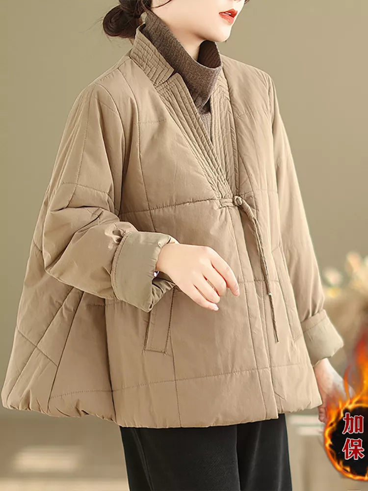 Vintage Chinese Style Hand-Finished Frog Button Padded Jacket for Women