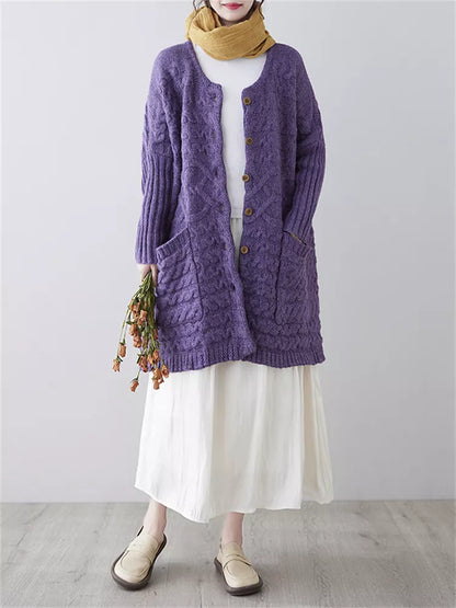 Cárdigan de punto morado de talla grande para mujer