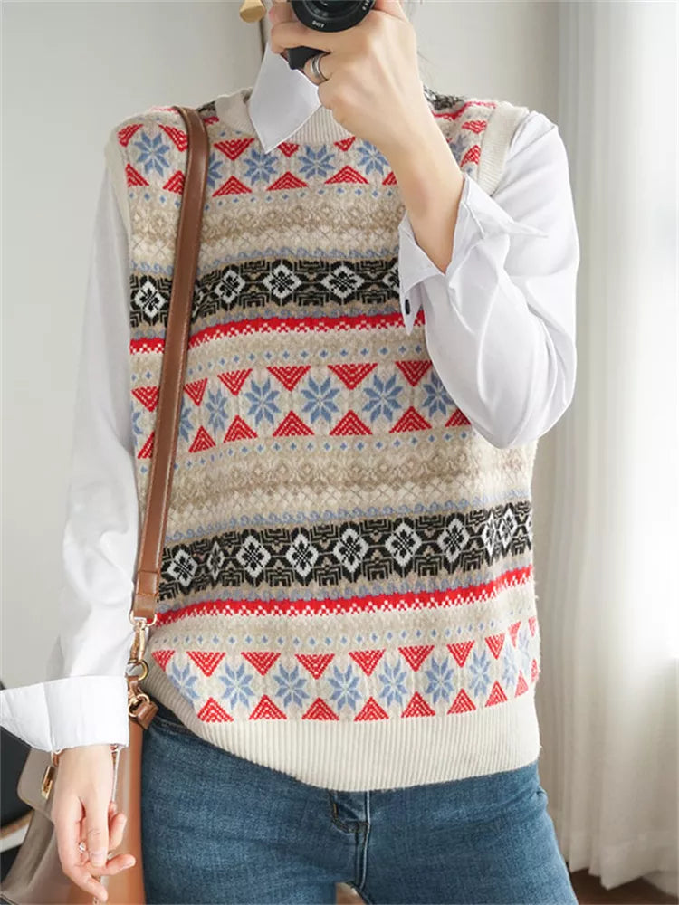 90s Vintage Style Geometric Sweater Tank - Preppy Academia Aesthetic