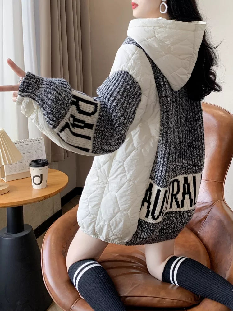 Oversized Color-block Hooded Sweater - Graphic Sleeve Streetwear Pullover