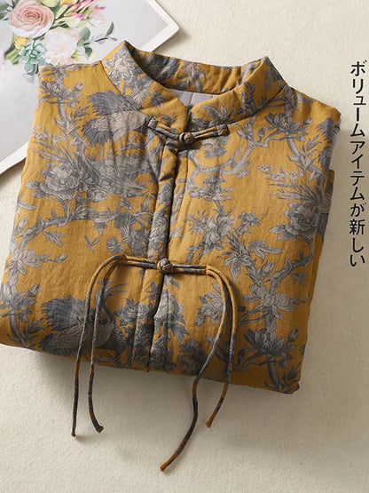 Gesteppte Weste im orientalischen Stil mit Blumenmuster - Zen-Baumwollweste mit Stehkragen