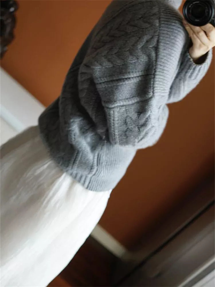 Dicker Damen-Zopfstrickpullover mit Stehkragen – Grobstrickpullover für den Winter