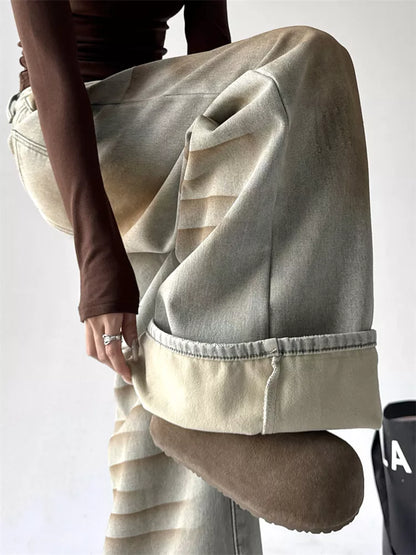American Vintage Fleece-Lined Wide-Leg Denim Pants for Women
