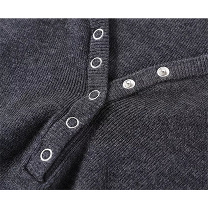 Dark Gray Sweet-Chic V-Neck Slim Knit Top for Women
