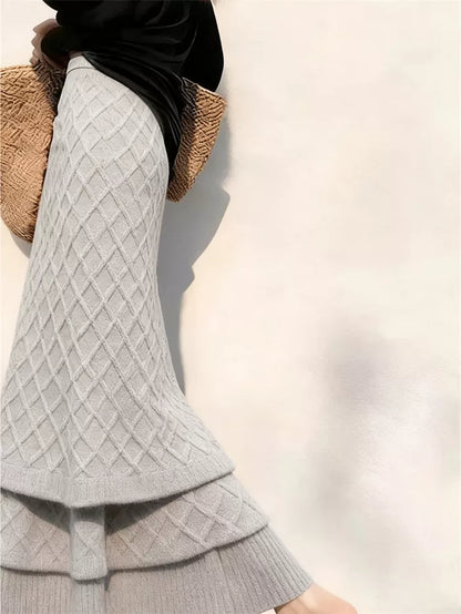 Women's Grey Knitted Tiered Cake Skirt