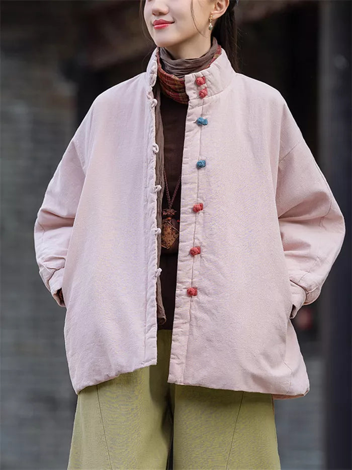 Women's Vintage Cotton Linen Padded Jacket Chinese Style Frog Button Short Coat