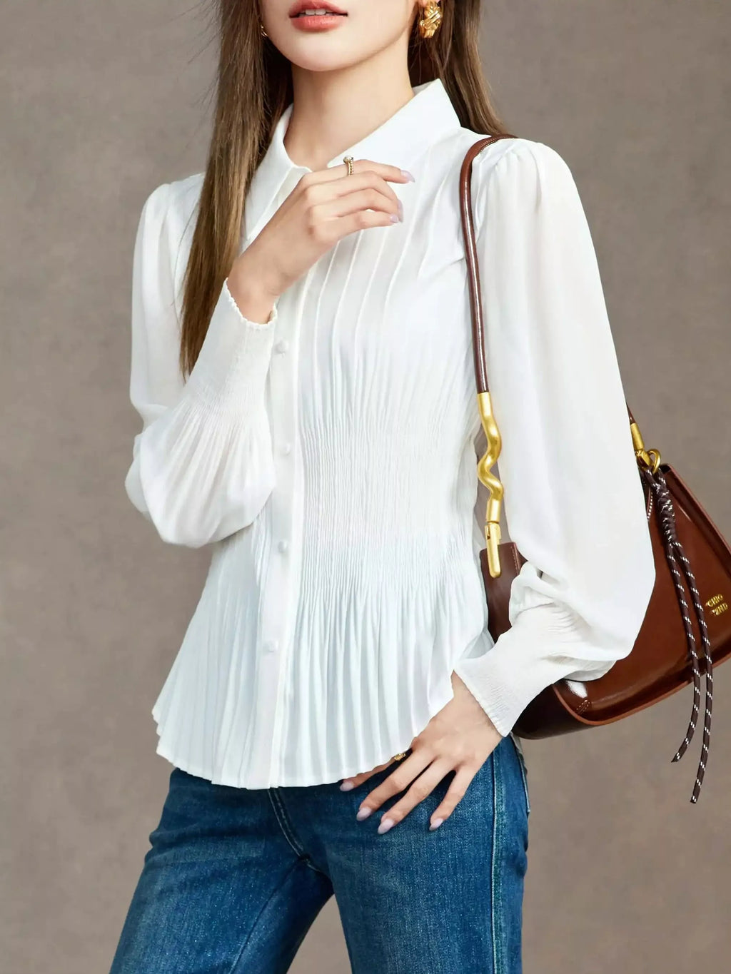 Women's Elegant Rust Orange Pleated Blouse