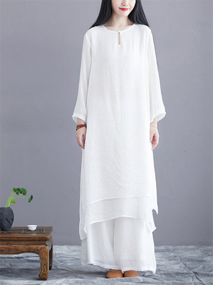 Conjunto holgado de dos piezas étnico vintage con diseño de inspiración zen, dulce y elegante.