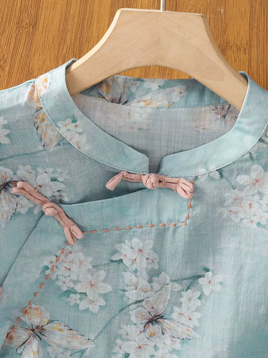 Floral Butterfly Print Three Quarter Sleeve Shirt