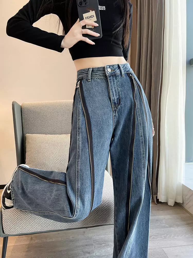 Vintage Distressed Straight-Leg High-Waist Jeans for Women