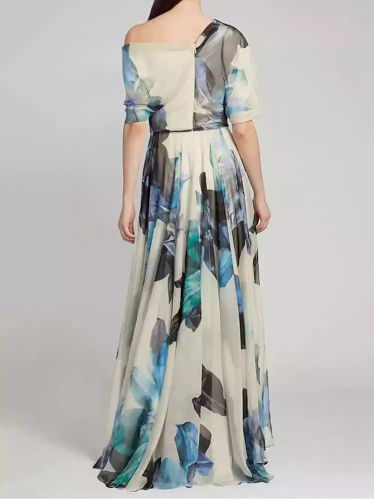 Bohemian Resort Style Printed Maxi Dress with Tie Details