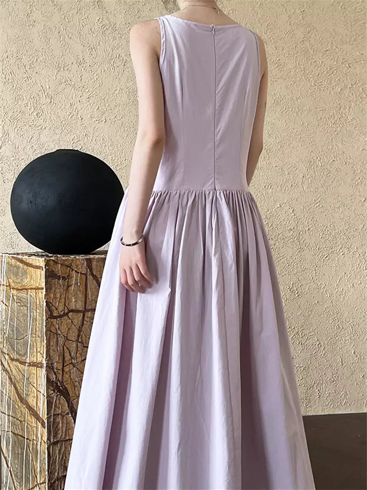 Purple Minimalist Chic Pleated Tank A-line Maxi Dress