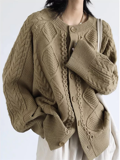 Japanese Style Soft Vintage Oversized Chunky Knit Cardigan
