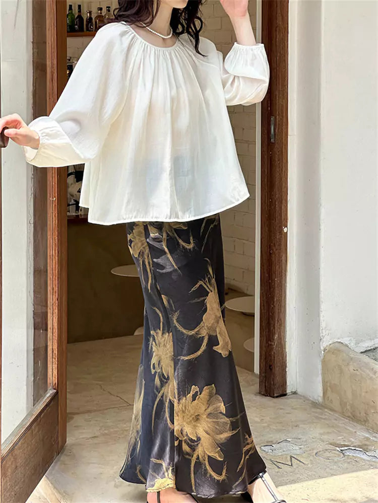 Chic Tencel Silk Blouse with Oriental Flair