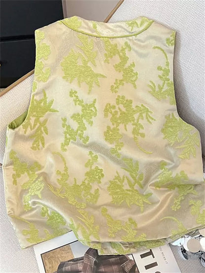 Vintage-Weste mit Jacquard-Stickerei für Damen – Ärmellose Weste im neuen chinesischen Stil