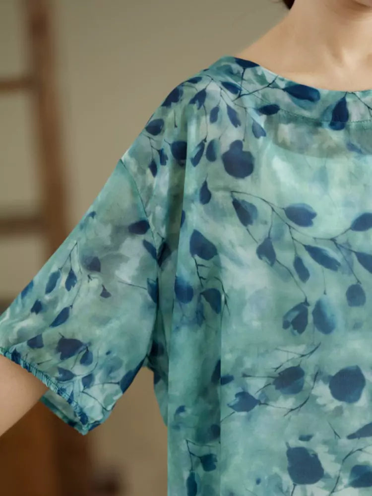 Summer Plus Size Floral Print Tie-Back Babydoll Top for Women