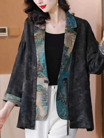 Stylish Spring Autumn Floral Vintage Loose-Fit Jacket for Women