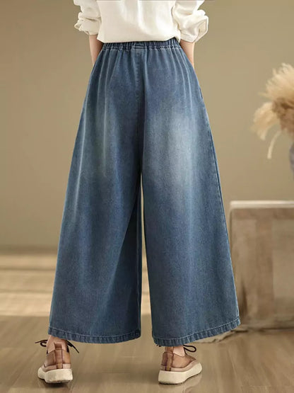 Vaqueros holgados, casuales, de moda, con cintura elástica y pierna ancha para mujer