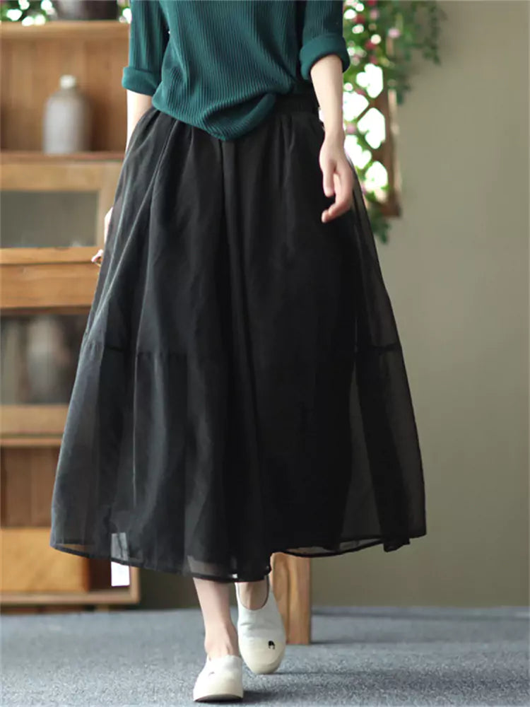 Elegant A-Line Tulle Patchwork Skirt with Artistic Flair