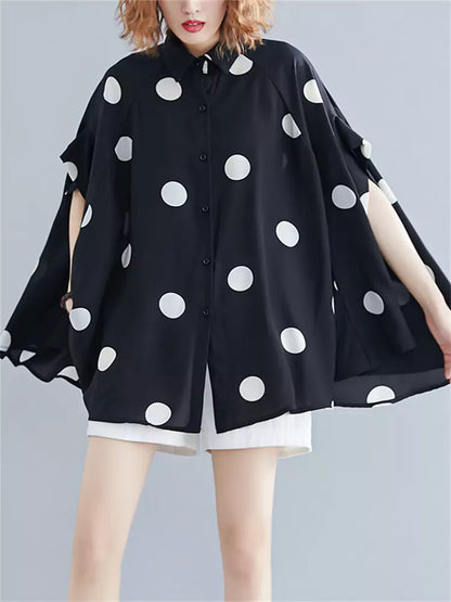 Kurze Chiffonbluse in Übergröße mit Polka-Dots für Damen, kurzärmelig, für Freizeit und Alltag