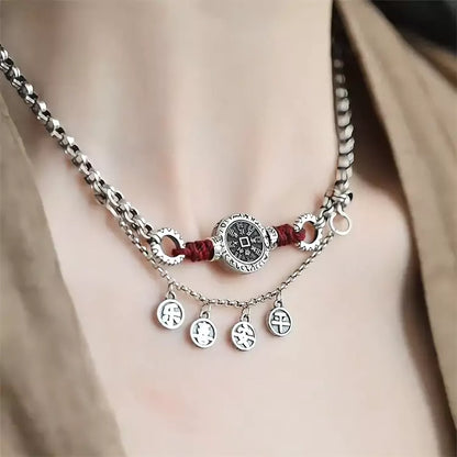 Neue Halskette im chinesischen Stil aus tibetischem Silber mit Anhänger „Frieden &amp; Freude“