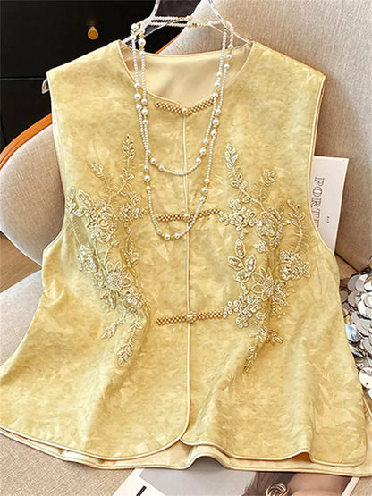 Neue bestickte Weste im chinesischen Stil für Damen mit Perlenknöpfen