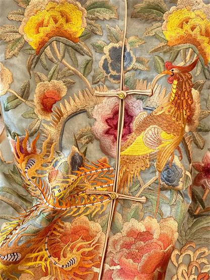 Damenweste im chinesischen Stil aus Seidenjacquard mit Stickerei, Rundhalsausschnitt und Knotenknopfverschluss