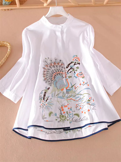 Trendige, bestickte, locker geschnittene Kurzarmbluse mit eleganten Details für Damen